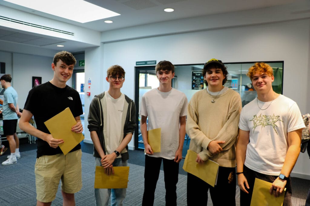 Sixth Form Results Day, happy students.